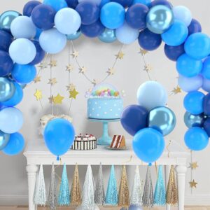 Patimate Blue Balloons Set, 50 pcs 12 inch Metallic Blue Navy Blue Pastel Blue Light Blue Latex Balloons Kit for Birthday Baby Shower Wedding Party Decorations