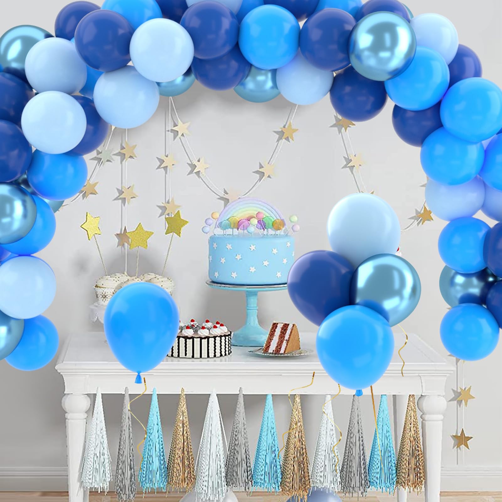 Patimate Blue Balloons Set, 50 pcs 12 inch Metallic Blue Navy Blue Pastel Blue Light Blue Latex Balloons Kit for Birthday Baby Shower Wedding Party Decorations