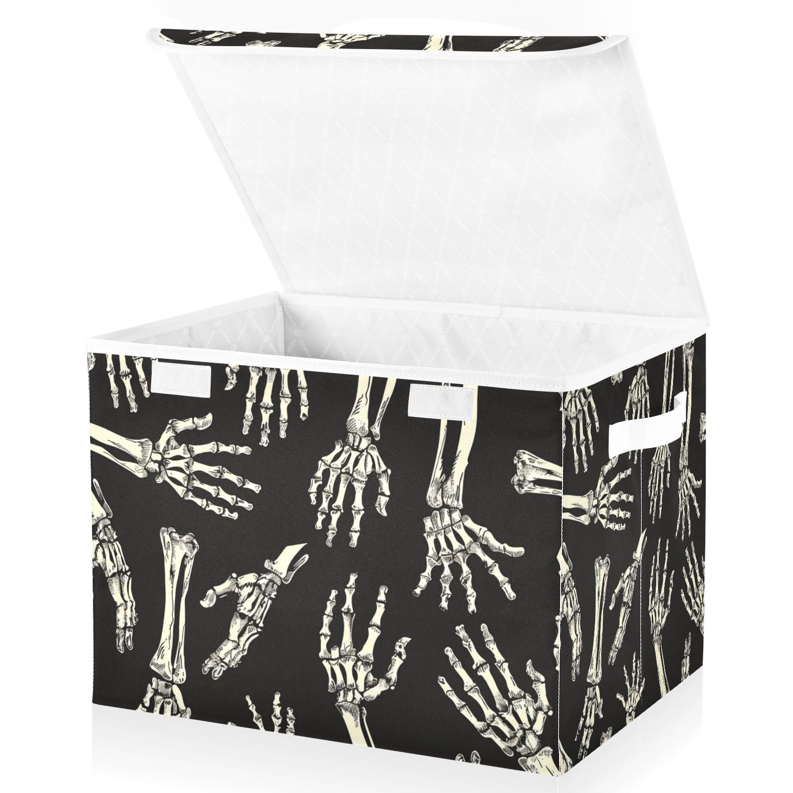 senya Halloween Baskets Collapsible Storage Bins with Lids, Skeleton Hands Halloween Storage Boxes Clothes Baskets for Organizing