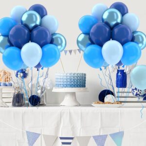 Patimate Blue Balloons Set, 50 pcs 12 inch Metallic Blue Navy Blue Pastel Blue Light Blue Latex Balloons Kit for Birthday Baby Shower Wedding Party Decorations