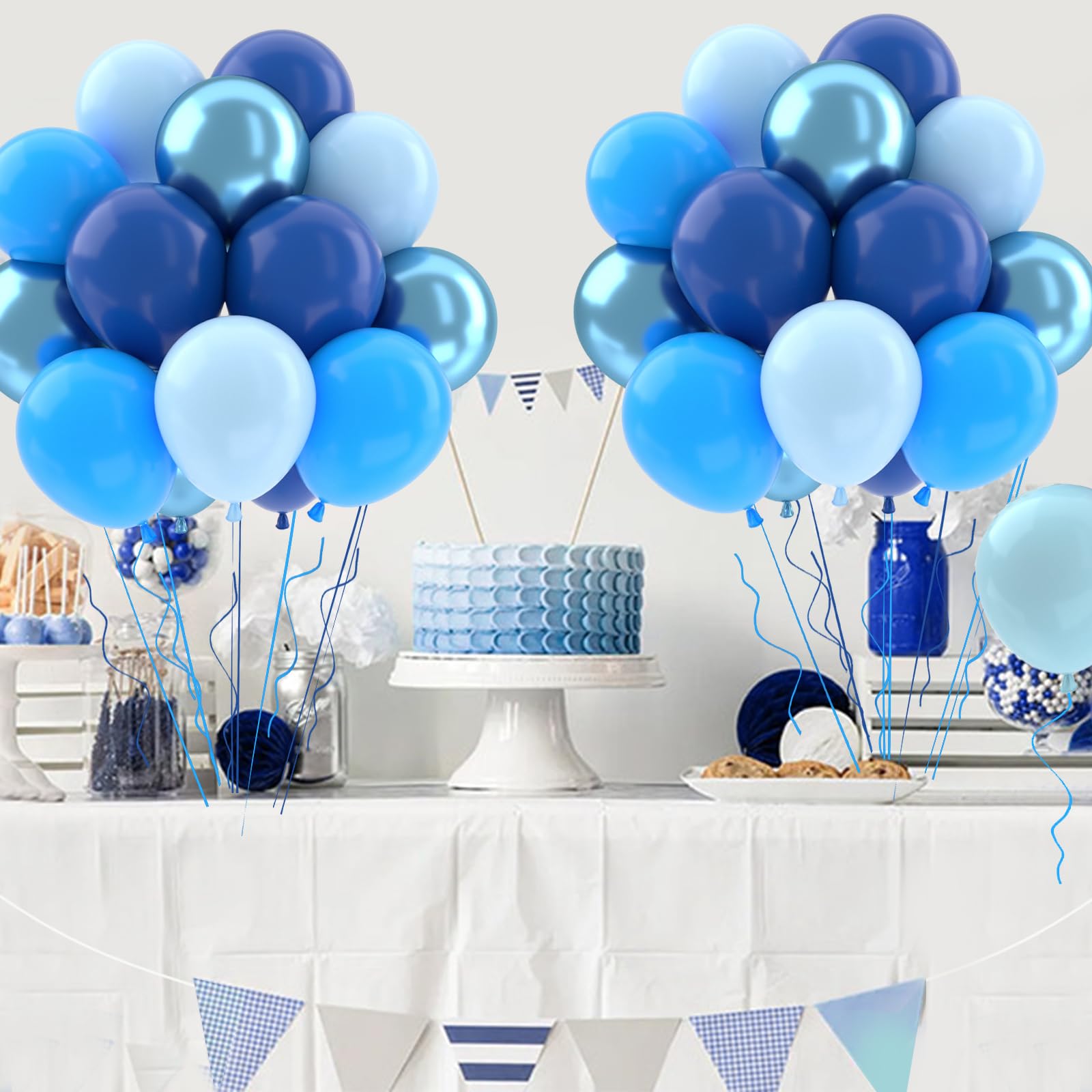 Patimate Blue Balloons Set, 50 pcs 12 inch Metallic Blue Navy Blue Pastel Blue Light Blue Latex Balloons Kit for Birthday Baby Shower Wedding Party Decorations