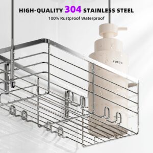 SHANSHUI Shower Hanging Caddy, Bathroom Shower Organizer Basket, Shampoo Bracket, Over Door Shower Rack with Hooks, 304 Stainless Steel Rustproof