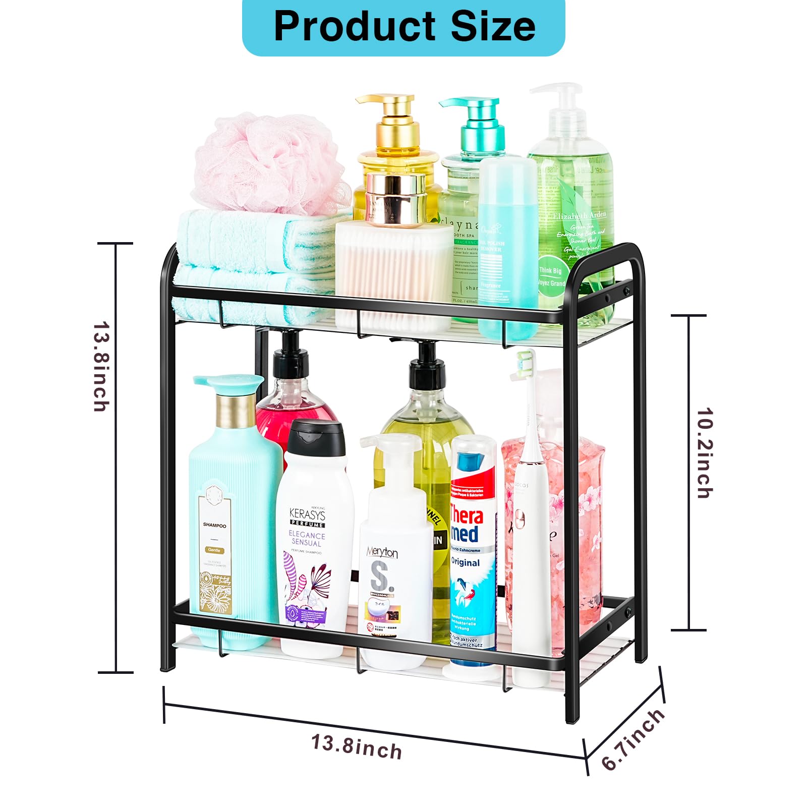 Niluks Bathroom Countertop Organizer, Large Capacity Bathroom Counter Shelf, 2 Tier Metal Makeup Skincare Toiletries Cosmetic Countertop Tray Organizers for Bathroom Vanity, Kitchen (Black)