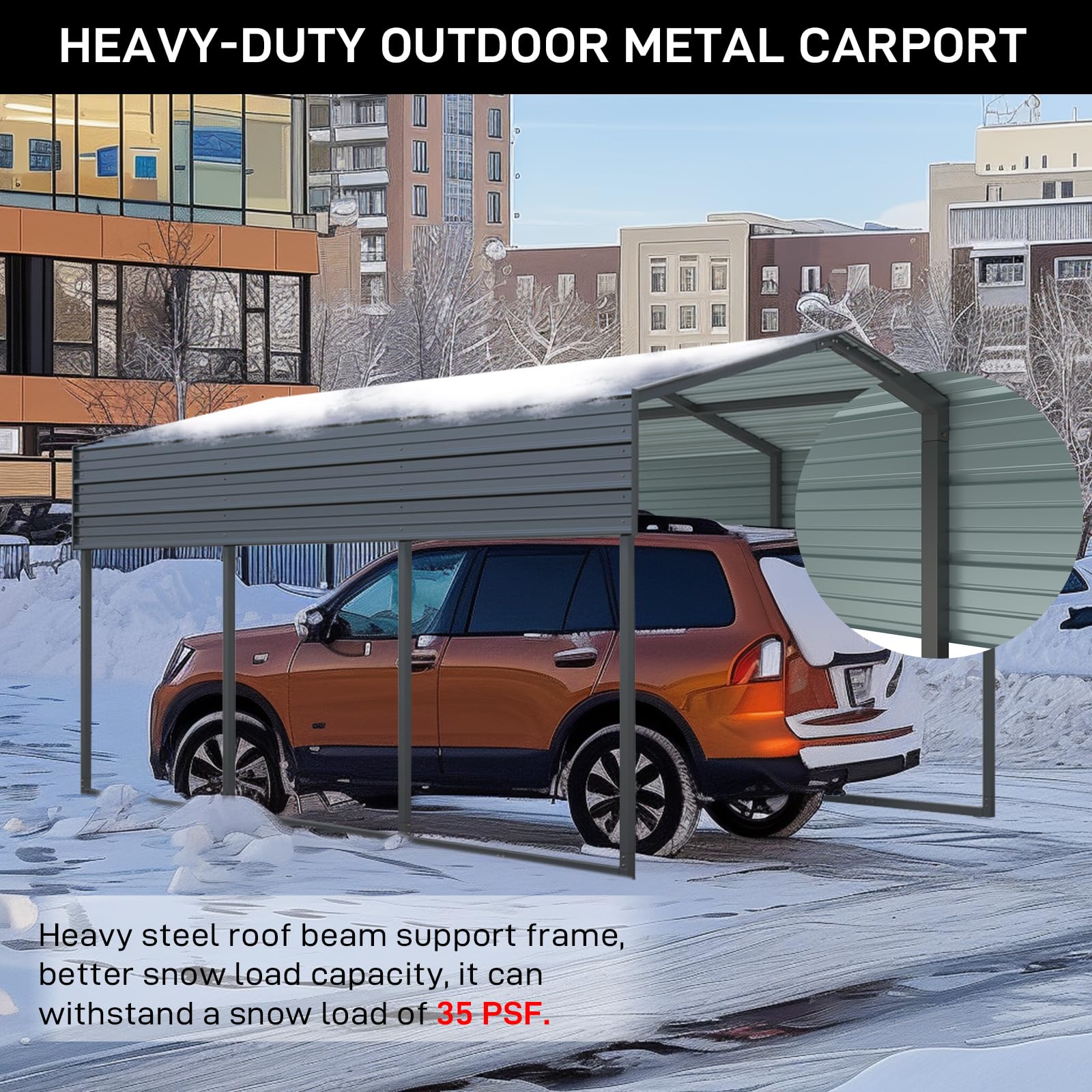 10x15 Ft Metal Carport, Heavy Duty Car Port with Galvanized Steel Roof, Outdoor Car Garage, Large Carport Canopy, Steel Car Shelter for Car, Boats and Truck, Charcoal Black