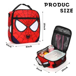 Yeeqoux Spider Lunch Bag with Stickers - 10 Inch Cartoon Superhero Insulated Lunchbox Stickers Large Capacity Waterproof Reusable Lunch Bag Back to School Birthday Gifts for Kids Boys Girls Adults