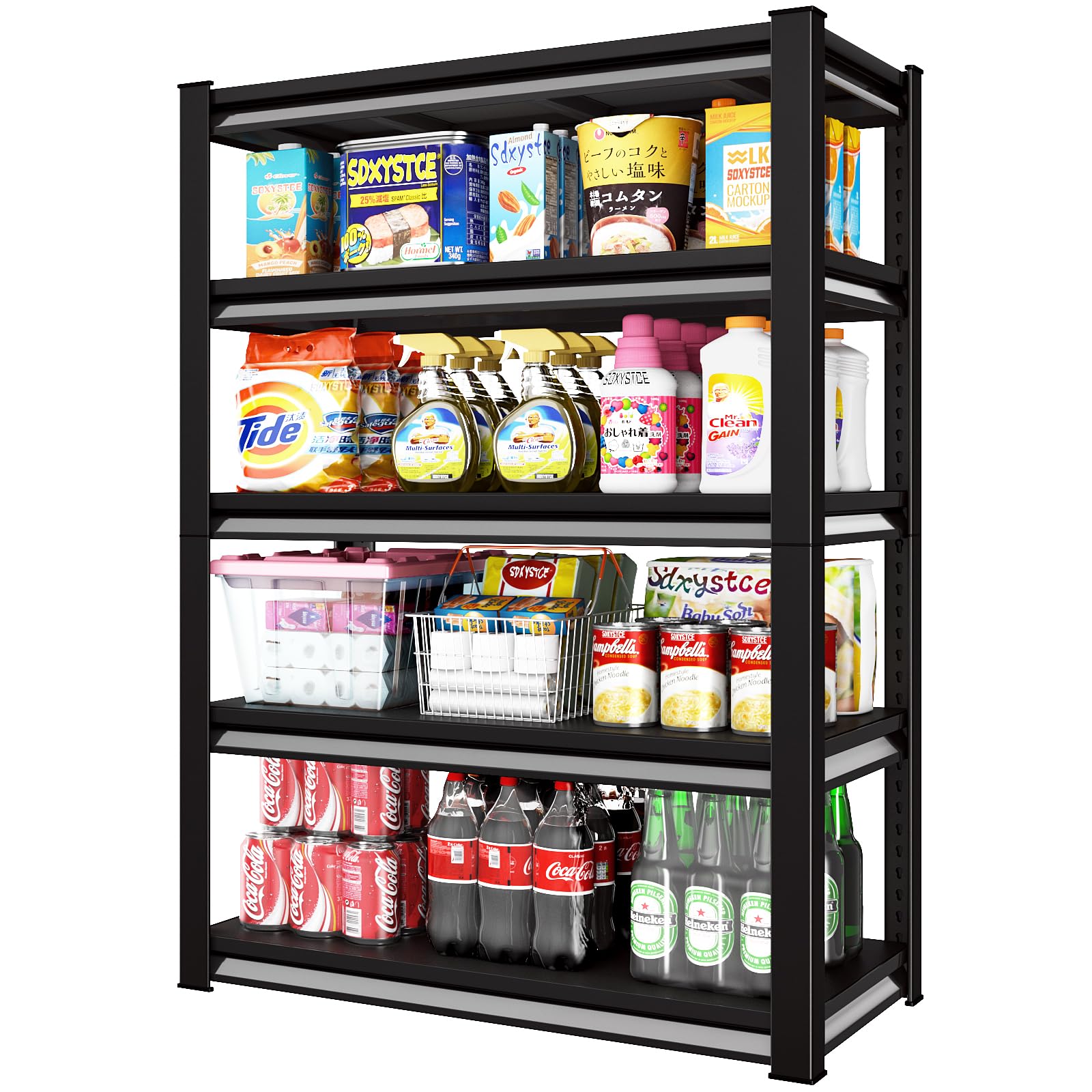 SDXYSTCE 40" W Garage Shelving Heavy Duty, 2500 Lbs Loads Garage Storage Shelves Heavy Duty, Metal Shelving Units and Storage Racks, Industrial Utility Shelf,40" Wx18 Dx72 H, Black