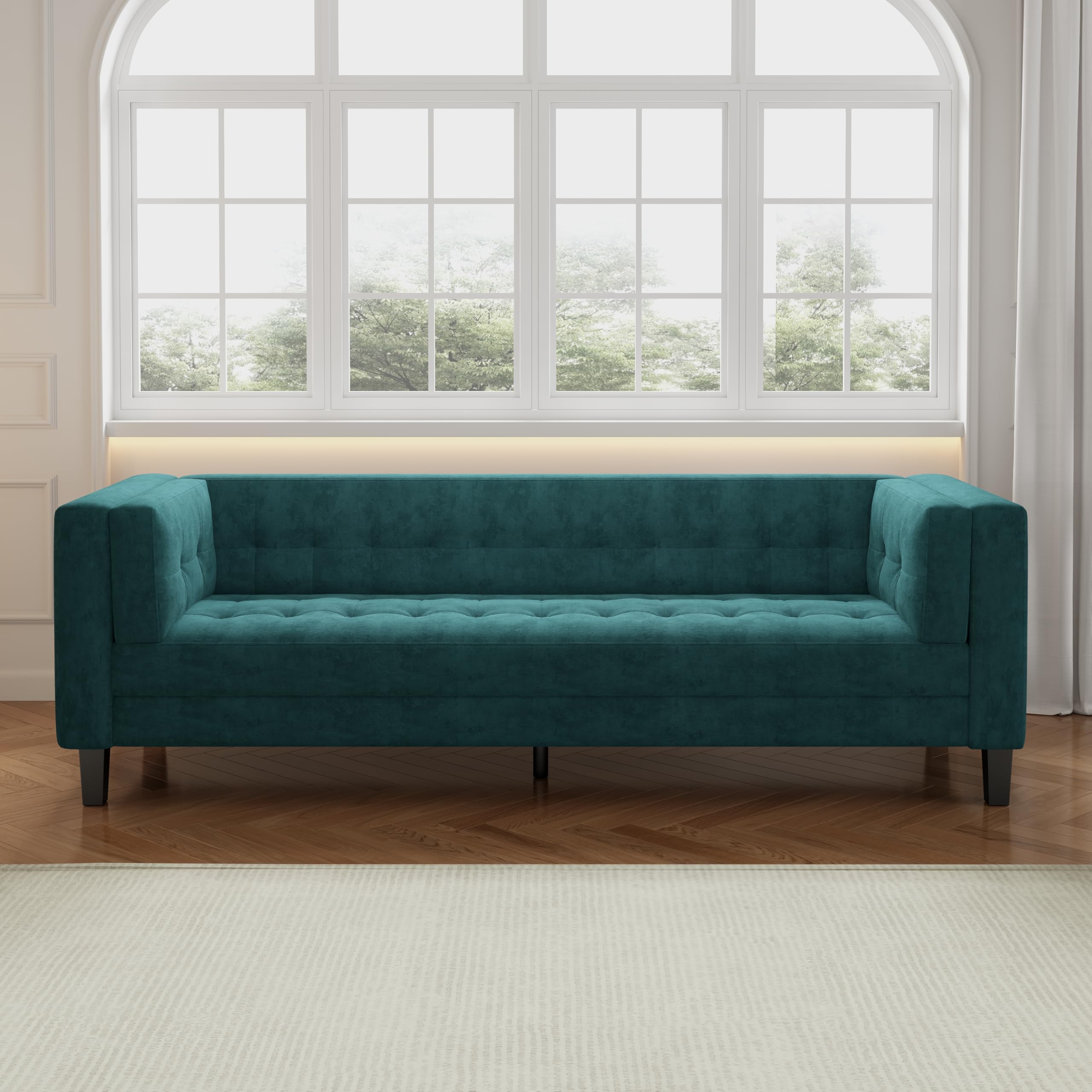 Dolonm 90" Modern Sofa Couch, Deep Seat Sofa for Living Room, Velvet Couch with Button Tufted Design, 3-Seater Oversized Couch for for Living Room, Office, Apartment, Green