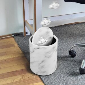 MAGICLULU Shake Lid Trash Can Marble Wastebasket Office Trash Can Marble Garbage Can Vanity Waste Bin Bathroom Garbage Basket Marble Design Trash Can Round Trash Can Car Wastebasket White Pp