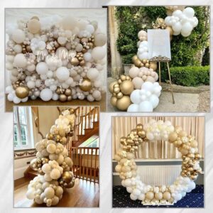 Sand White Gold Balloon Arch Kit,White Beige Balloons with Metallic Gold Latex Balloons for Boho Baby Shower Wedding Bridal Engagement Anniversary Birthday Decorations(white gold)