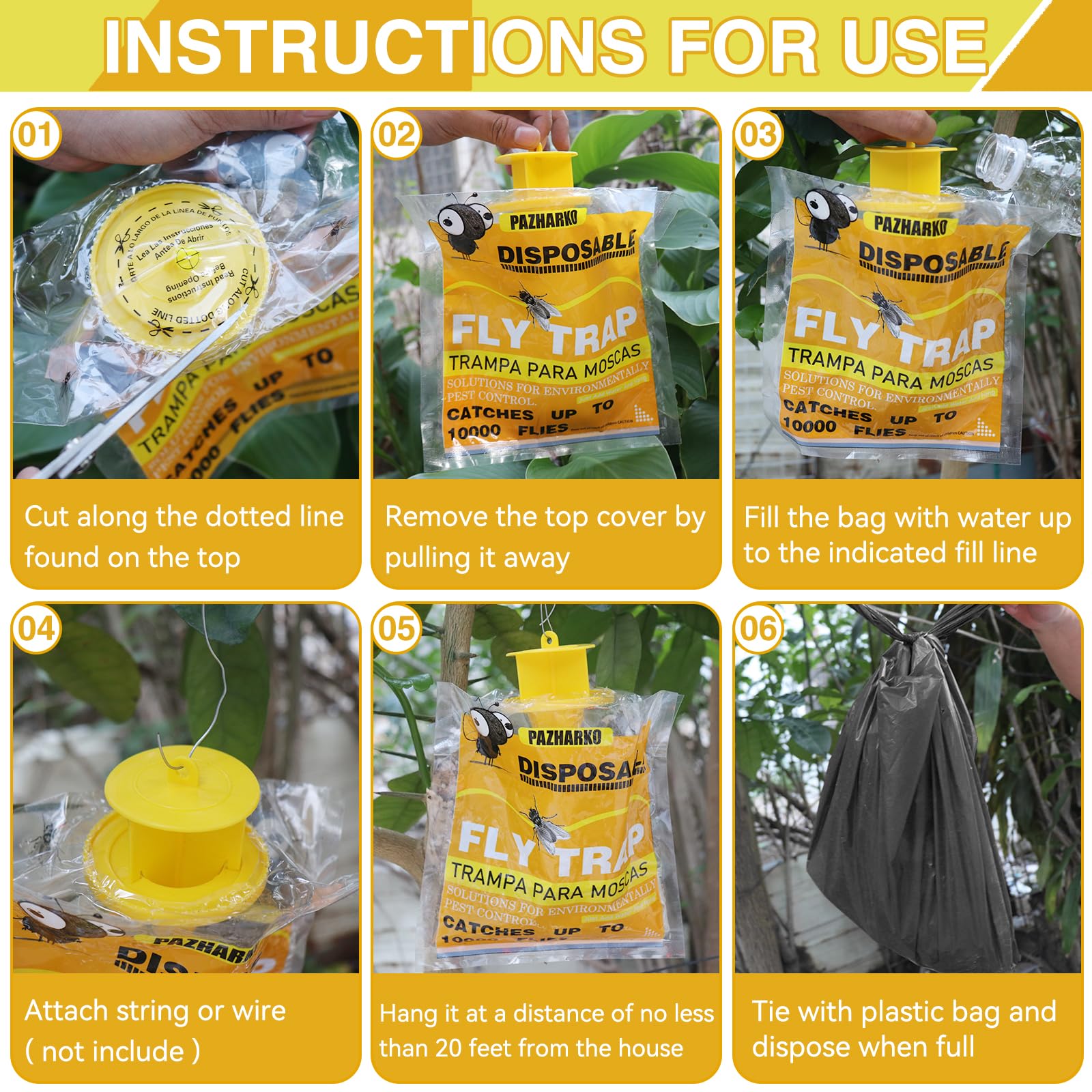 Fly Traps Outdoor, Disposable Hanging Fly Traps Bag, Upgraded 40g Bait