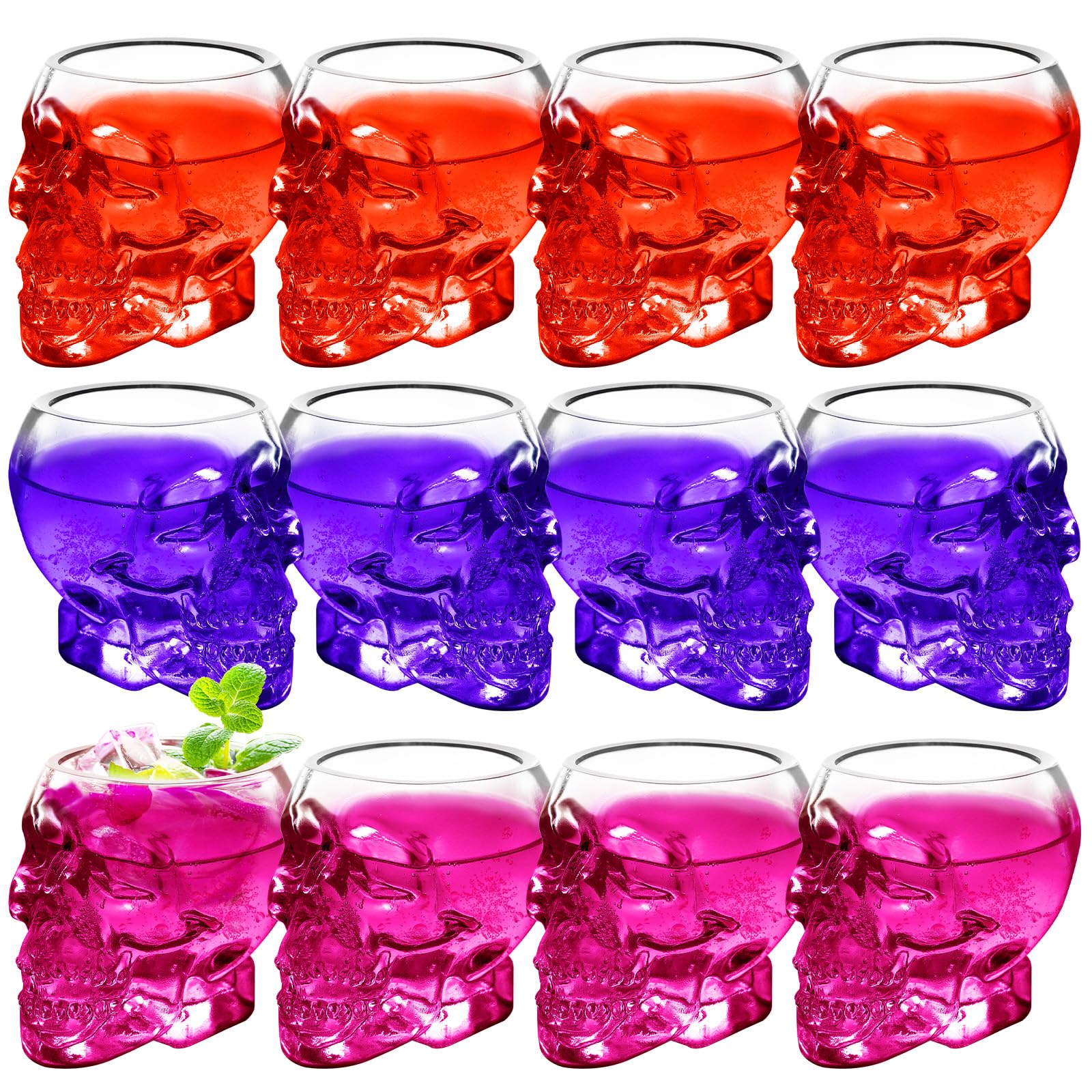 12 Pcs Halloween Skull Shot Glasses 2.8oz Skeleton Wine Glass Cocktail Glasses Halloween Skull Face Drinking Glasses For Whiskey Juice Skull Shooter Shot Glass Cups For Halloween, Bars (12, 2.8oz)