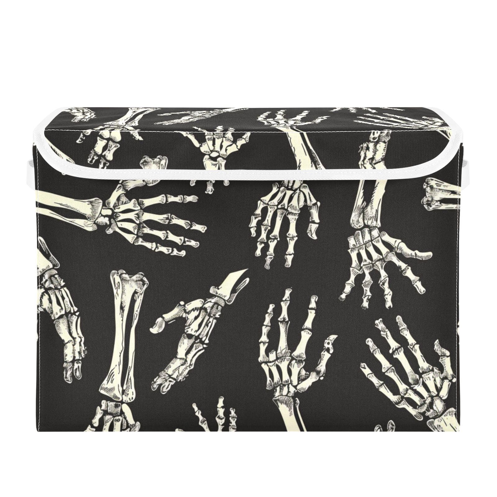 senya Halloween Baskets Collapsible Storage Bins with Lids, Skeleton Hands Halloween Storage Boxes Clothes Baskets for Organizing