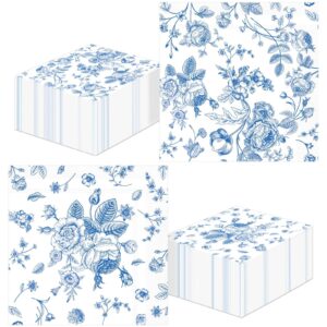 lonfliness 120pcs blue floral napkins 2 designs flower chinoiserie paper napkins blue and white disposable decorations dinner dessert supplies for wedding birthday baby bridal shower tea party decor