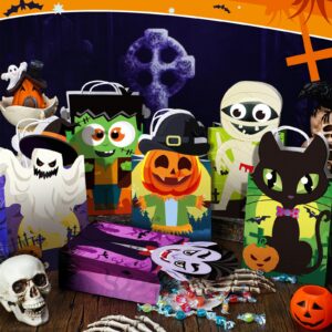 Lincia 24 Pcs Halloween Treat Bags Halloween Candy Bags Bulk Different Shaped Halloween Bags with Handle Wrap Bags for Trick or Treat Party Decor Holiday Birthday Party Favor Goodie Snack