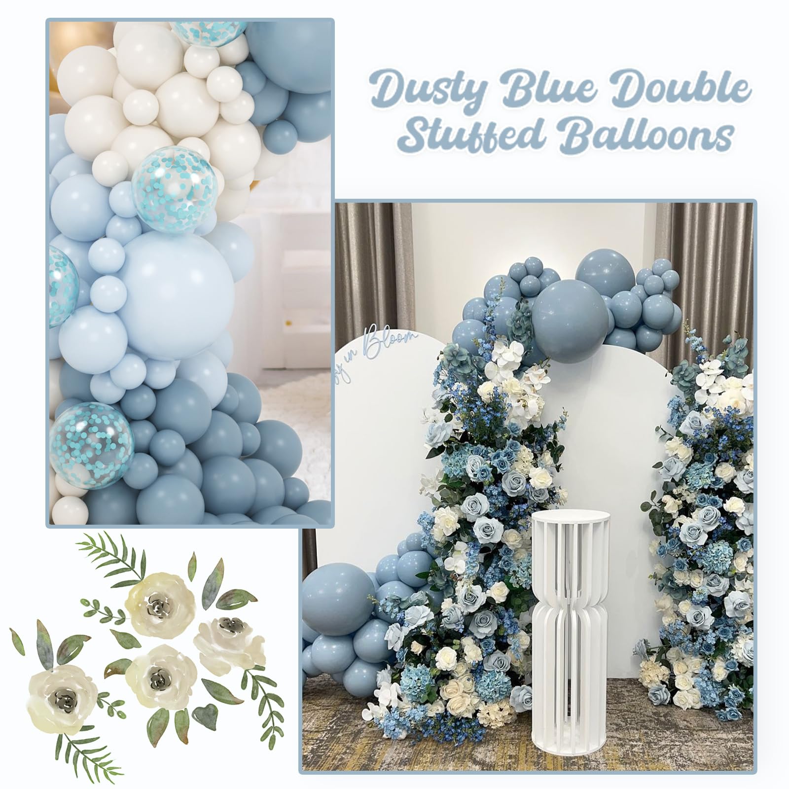 Double Stuffed Dusty Blue White Balloon Garland, Baby Blue Balloon White Sand Beige Cream Balloon Arch Kit for Baby Shower Wedding Birthday Birthday Party Decoration