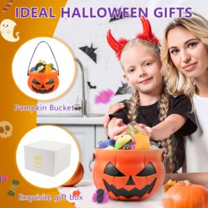 36PCS Halloween Mochi Squishy Toys with Pumpkin Bucket, WOXAFO Halloween Party Favors, Assorted Halloween Squeeze Gift Bulk Pumpkin Ghost Spider Squishies Toy for Kids