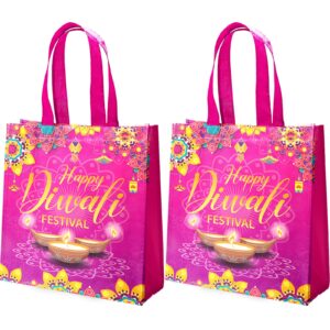 HABDJILTY 20PCS Diwali Gift Bags,Happy Diwali Non-woven Gift Bags with Handle Treat Bags for Indian Diwali Light Festival Party Decorations Favors.