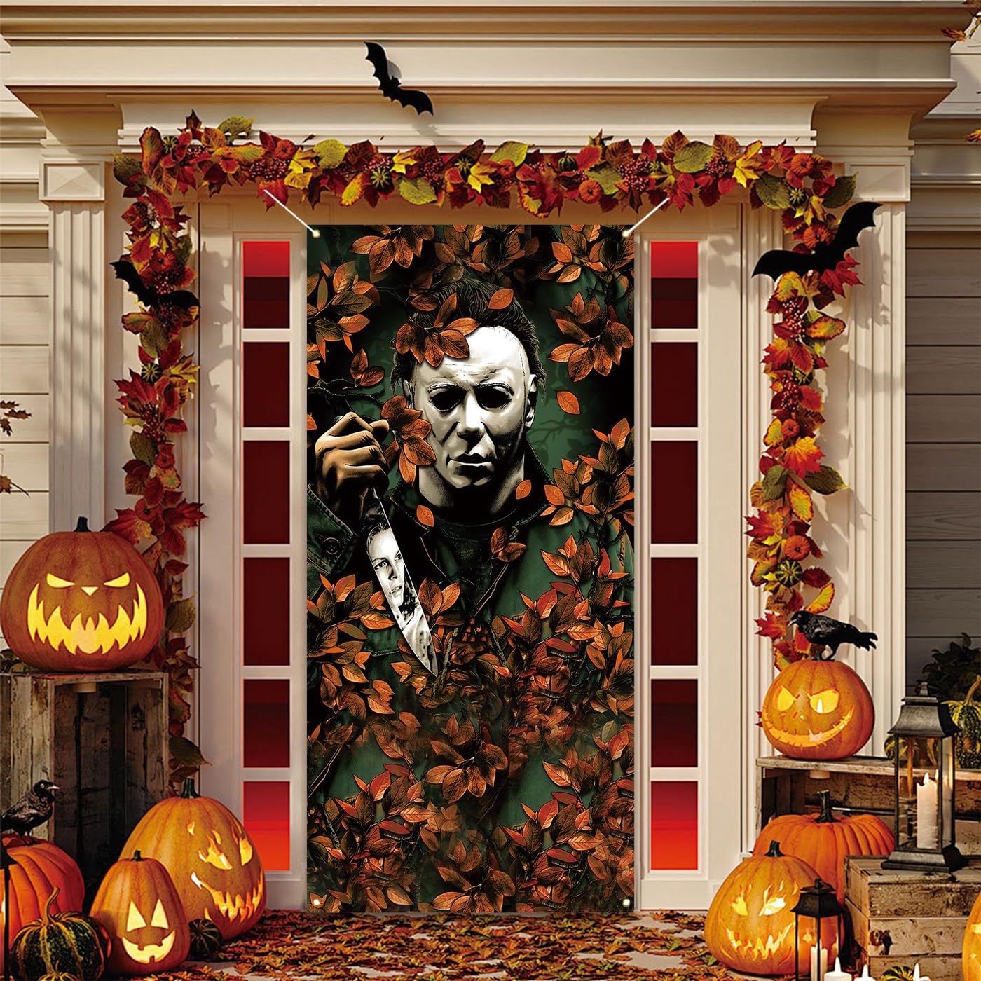 Michael Myers Door Cover Scary Creepy Halloween Photo Backdrop Halloween Birthday Party Decorations and Supplies for Home