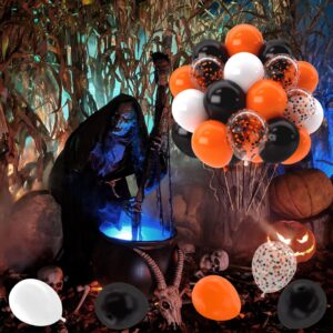 Patimate Black Orange Halloween Balloons Set, 50 pcs 12 inch Orange Black White Confetti Latex Balloons Kit for Halloween Baby Shower Spooky Birthday Graduation Motorcycle Party Decorations