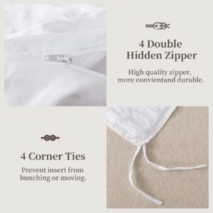 HYLEORY White Duvet Cover Queen Size, 3 Pieces (1 Duvet Cover + 2 Pillow Cases) Soft Washed Microfiber Duvet Cover Seersucker Duvet Cover Set with Zipper Closure and Corner Ties for All Seasons