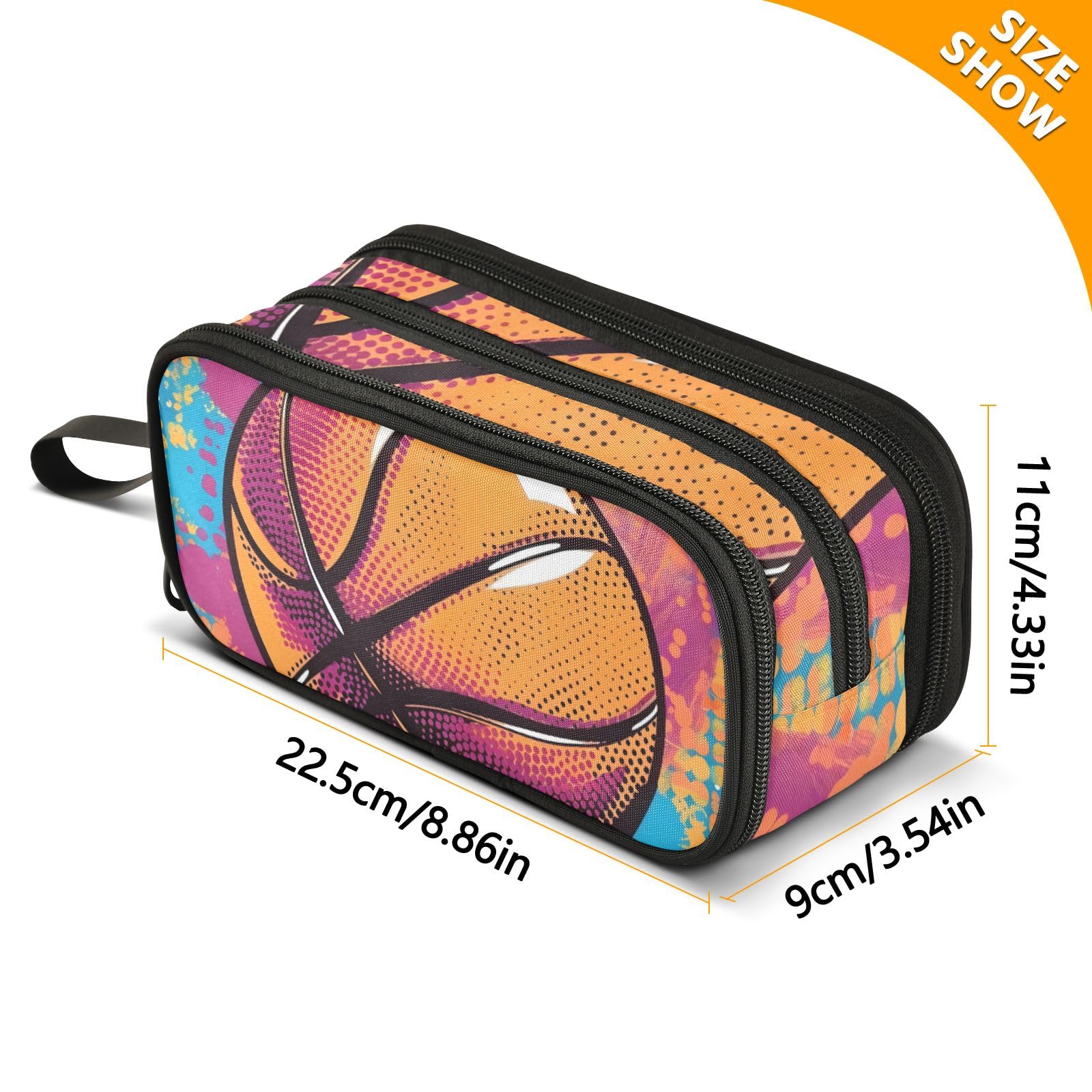 Bolaz Basketball Pop Art Design Pencil Case Large Capacity Pen Bag with Compartment Students Stationery Organizer Pencil Pouch Marker Case for School Office Work