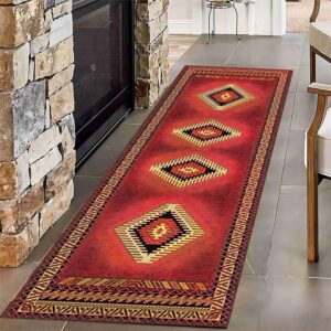 pdenzg native american runner rug, 2x7ft, machine washable rug for hallway, soft large runner rugs with anti-slip backing, vintage style cabin rug for bedroom, living room, dining room entrance