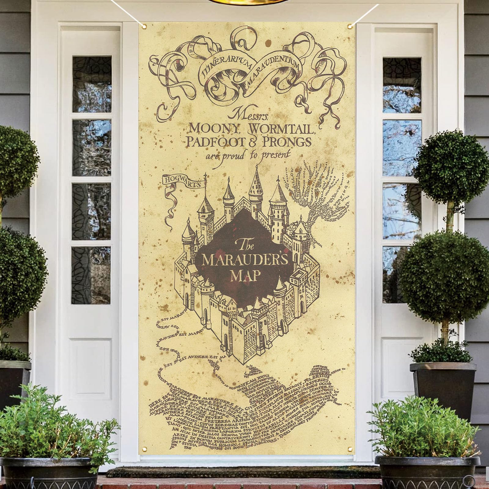 Magical Wizard Halloween Door Cover Hogwarts Porch Sign Banner Halloween Birthday Party Decorations and Supplies for Home