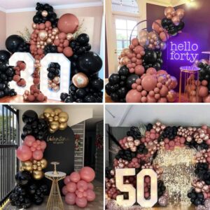 Dusty Pink and Black Balloon Arch,Balloon Garland with Star Foil Balloons Metallic Rose Gold Balloons Retro Pink Balloons for Birthday Wedding Bachelorette Party Decorations