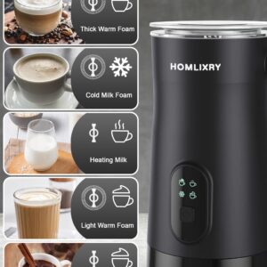 Electric Milk Frother, 4 in 1 Milk Frother and Steamer, 11.8oz/350ml Automatic Warm and Cold Foam Maker, Auto Shut-Off, Coffee Frother for Coffee, Latte, Cappuccino, Macchiato, Hot Chocolate(Black)