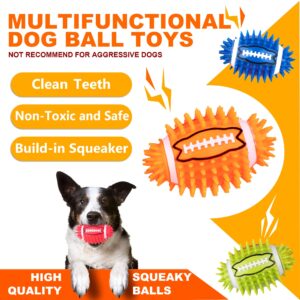 GHOBROFY 4.3” Dog Squeaky Football Toys 4 Pack, Interactive and Durable Spiky Dog Balls for Medium Large Dogs with Rugby Shape, Built-in Squeaker for Teeth Cleaning and Training