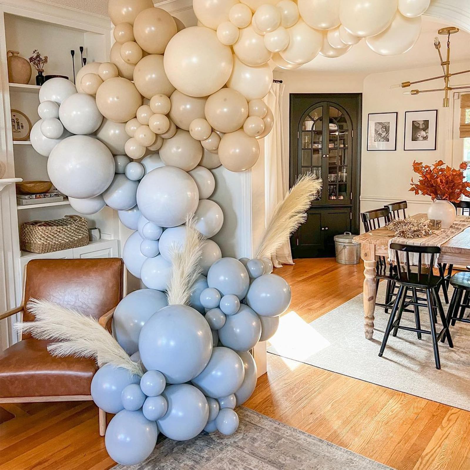 Double Stuffed Dusty Blue White Balloon Garland, Baby Blue Balloon White Sand Beige Cream Balloon Arch Kit for Baby Shower Wedding Birthday Birthday Party Decoration