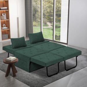 4-in-1 Multifunctional Folding Ottoman Bed, Convertible Sofa Bed with Adjustable Backrest for Home Office, Bedroom, Small Space Living Room, Modern Pull Out Sleeper Ottoman Sofa Bed,Green,28"W