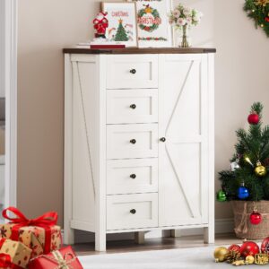 dwvo 5 drawer dresser - farmhouse chest of drawers for bedroom, 46" tall modern dresser cabinet with barn doors, wood storage organizer for living room, hallway, closet, white