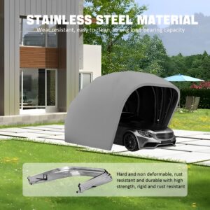 Generic Stainless Steel Grey Carport, Foldable Retractable Car Awning, Semi-Automatic Durable Shelter, Mobile Folding Garage, Gray