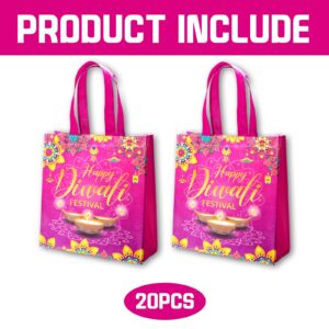 HABDJILTY 20PCS Diwali Gift Bags,Happy Diwali Non-woven Gift Bags with Handle Treat Bags for Indian Diwali Light Festival Party Decorations Favors.