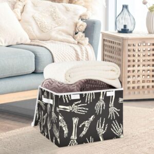 senya Halloween Baskets Collapsible Storage Bins with Lids, Skeleton Hands Halloween Storage Boxes Clothes Baskets for Organizing