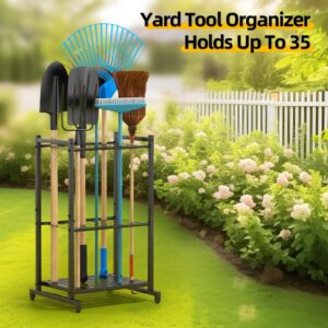 KDSOM Garden Tool Organizer for Garage，Garden Tool Storage Rack with Wheels，Yard Tool Holder for Garage, Shed, Outdoor, Tool Stand