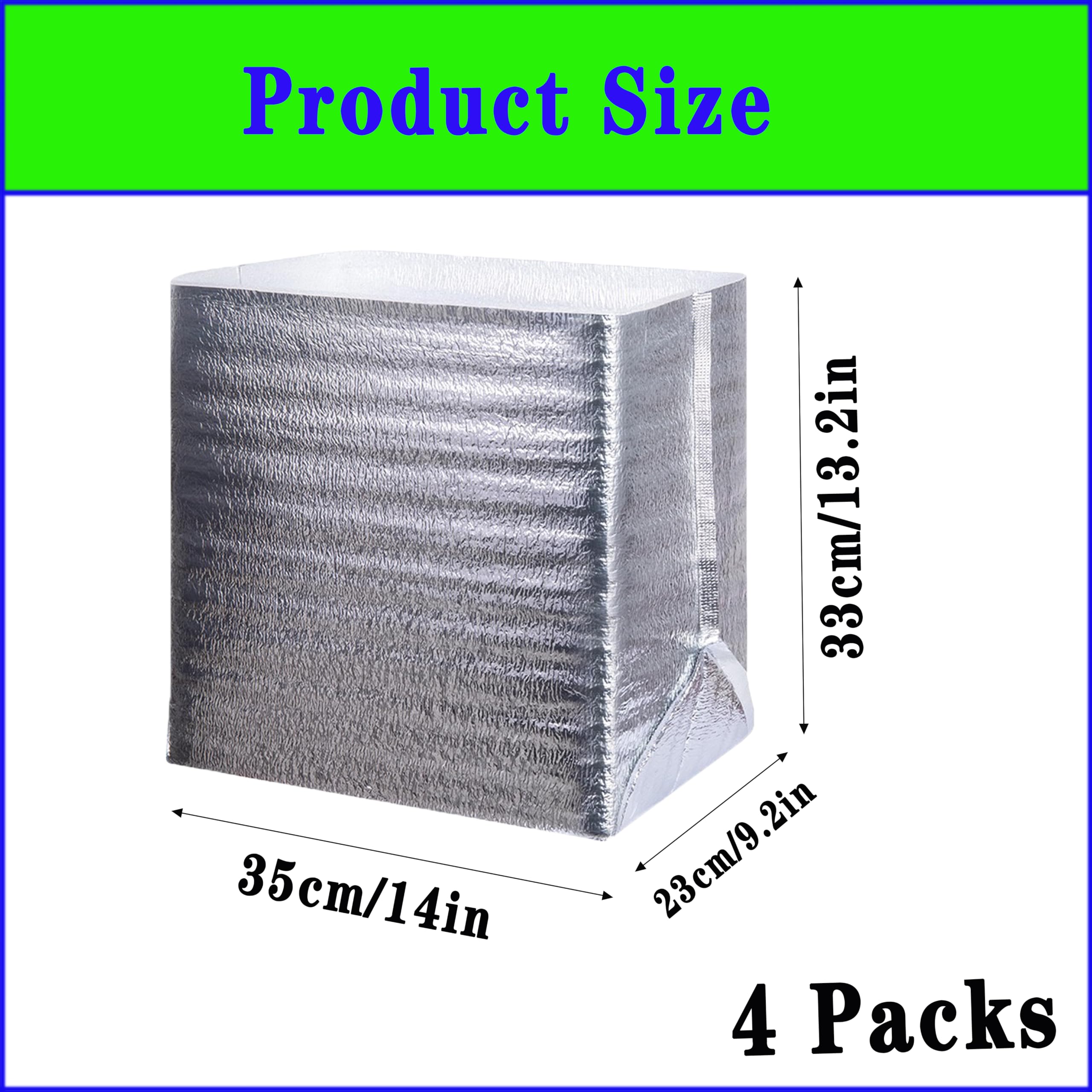 4 PACKS Reusable Insulation Bags Thermal Box Liners,14 x 9.2 x 13.2 in Foil Thermal Box Liners for Takeaway packing insulation， Lunch Box Shopping Bag Insulation Lining Waterproof Insulation Package