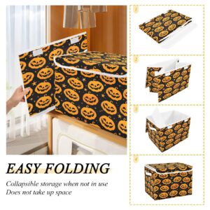 Takiito Orange Halloween Pumpkins Collapsible Storage Box with Lid & Handles, Fabric Storage Bin Organizer for Home Office Closet Bedroom Living Room, 16.5x12.6x11.8 in