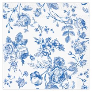 Lonfliness 120Pcs Blue Floral Napkins 2 Designs Flower Chinoiserie Paper Napkins Blue and White Disposable Decorations Dinner Dessert Supplies for Wedding Birthday Baby Bridal Shower Tea Party Decor