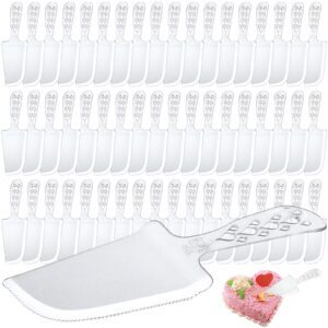 aemygo 100 pieces disposable plastic cake cutter, disposable clear cake cutter and server, plastic cake serving knife dessert server cutter utensils for pie tart pizza pastry kitchen wedding bakery