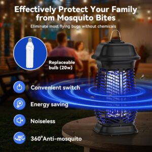 20W Bug Zapper Outdoor, Fly Traps for Indoors with Powerful 3U Shape Light Bulb, Waterproof Fly Zapper, Electric Mosquito Killer for Home, Backyard, Patio (100, Volts)