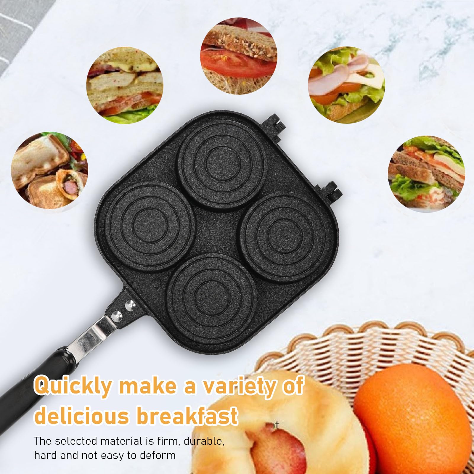 Yosoo Health Gear Double Side Pancake Pan 4 Cups Pancake Maker Pan, Sturdy Aluminum Alloy Omelet Pan Nonstick Double Sided Animal Pattern Pancake Pan for Eggs French Toast Omelette Crepes