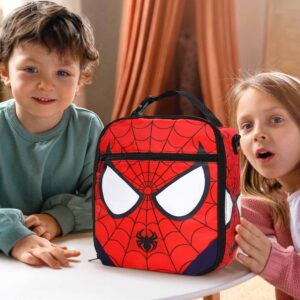 Yeeqoux Spider Lunch Bag with Stickers - 10 Inch Cartoon Superhero Insulated Lunchbox Stickers Large Capacity Waterproof Reusable Lunch Bag Back to School Birthday Gifts for Kids Boys Girls Adults