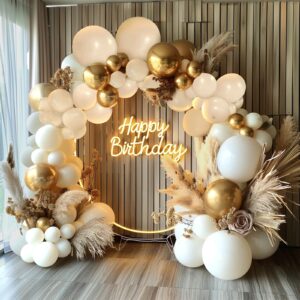 Sand White Gold Balloon Arch Kit,White Beige Balloons with Metallic Gold Latex Balloons for Boho Baby Shower Wedding Bridal Engagement Anniversary Birthday Decorations(white gold)