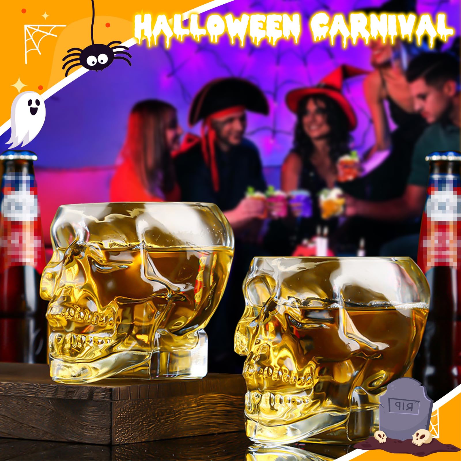 12 Pcs Halloween Skull Shot Glasses 2.8oz Skeleton Wine Glass Cocktail Glasses Halloween Skull Face Drinking Glasses For Whiskey Juice Skull Shooter Shot Glass Cups For Halloween, Bars (12, 2.8oz)