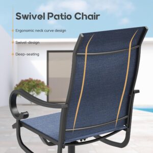 VICLLAX Swivel Patio Chairs Set of 4, 360-degree All-Weather Outdoor Swivel Chairs for Lawn Garden, Patio Dining Chairs, Black Metal Frame and Blue Textilene Mesh Fabric