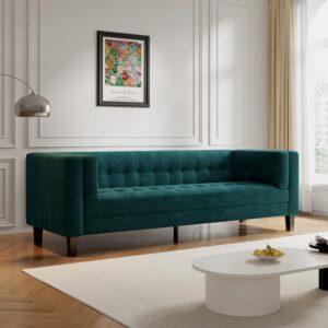 Dolonm 90" Modern Sofa Couch, Deep Seat Sofa for Living Room, Velvet Couch with Button Tufted Design, 3-Seater Oversized Couch for for Living Room, Office, Apartment, Green