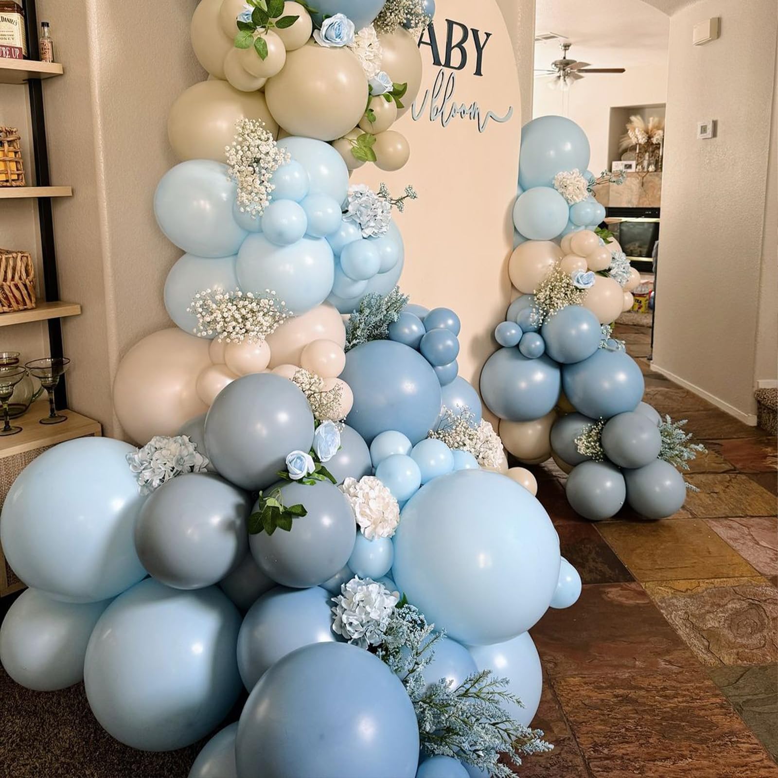 Double Stuffed Dusty Blue White Balloon Garland, Baby Blue Balloon White Sand Beige Cream Balloon Arch Kit for Baby Shower Wedding Birthday Birthday Party Decoration