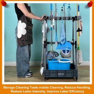 QTJH Floor-Standing Multi-Functional Cleaning Tool Organizer storage broom mop and cleaning supplies